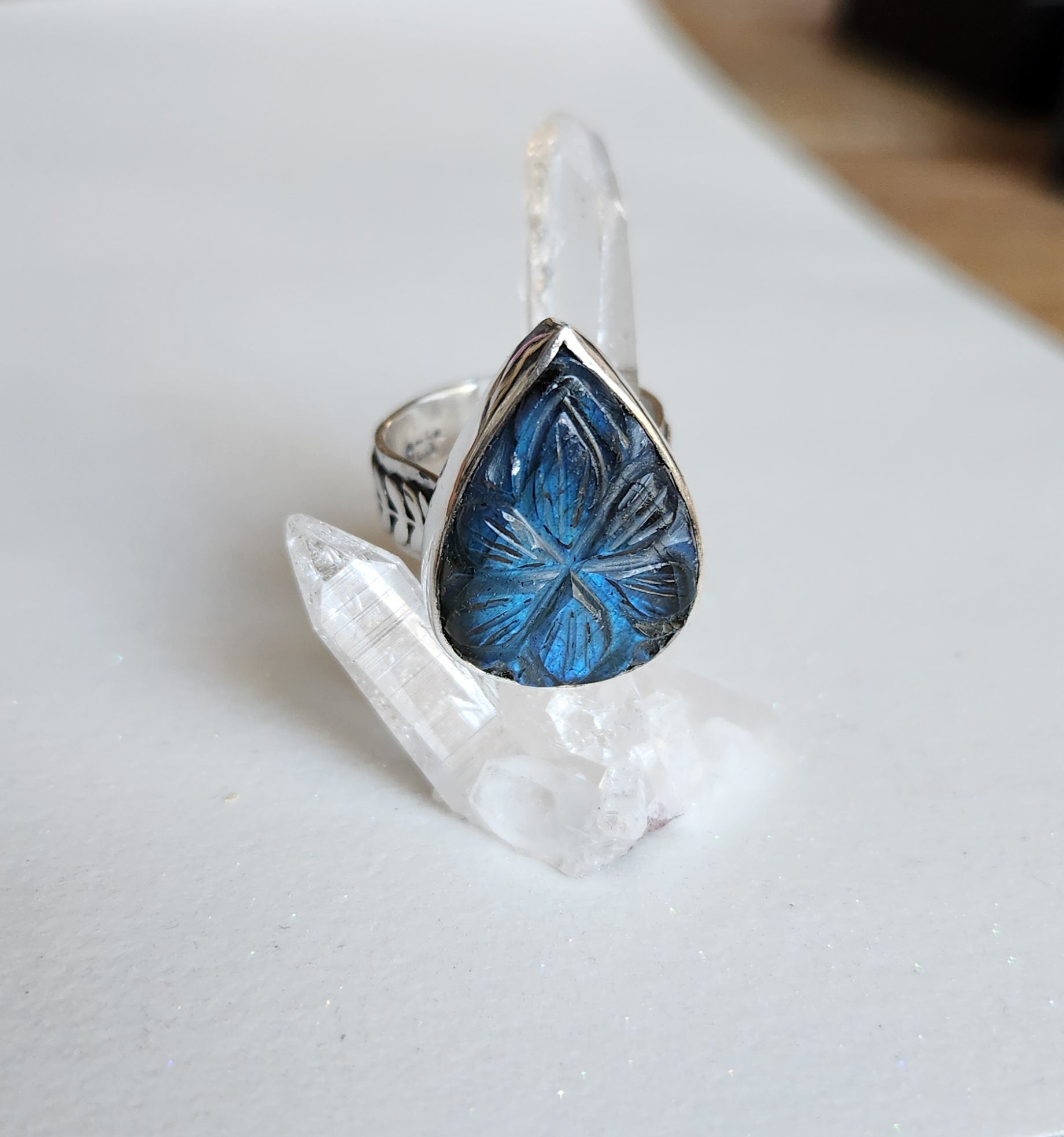 Carved Blue Labradorite Ring